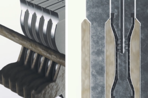 Diagram comparing the design of a standard chamber filter plate versus an advanced membrane filter plate used for cake squeezing.